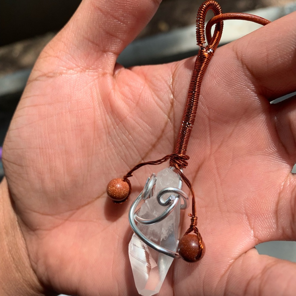 Quartz necklace with Goldstone beads